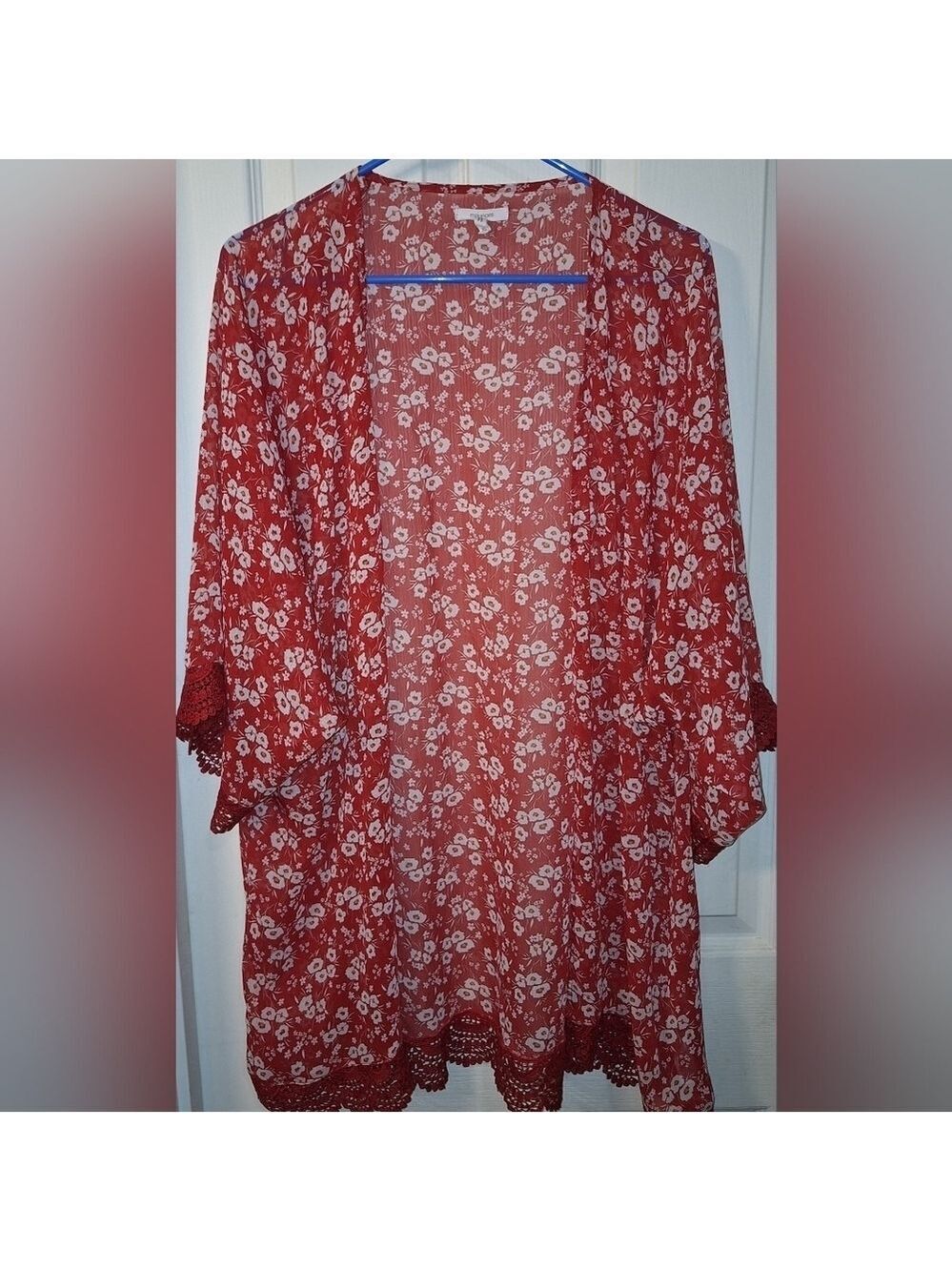 Maurices Red Floral Kimono Extra Large Shawl